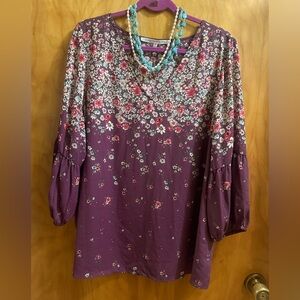 Collective Concepts Purple Floral Blouse 2X